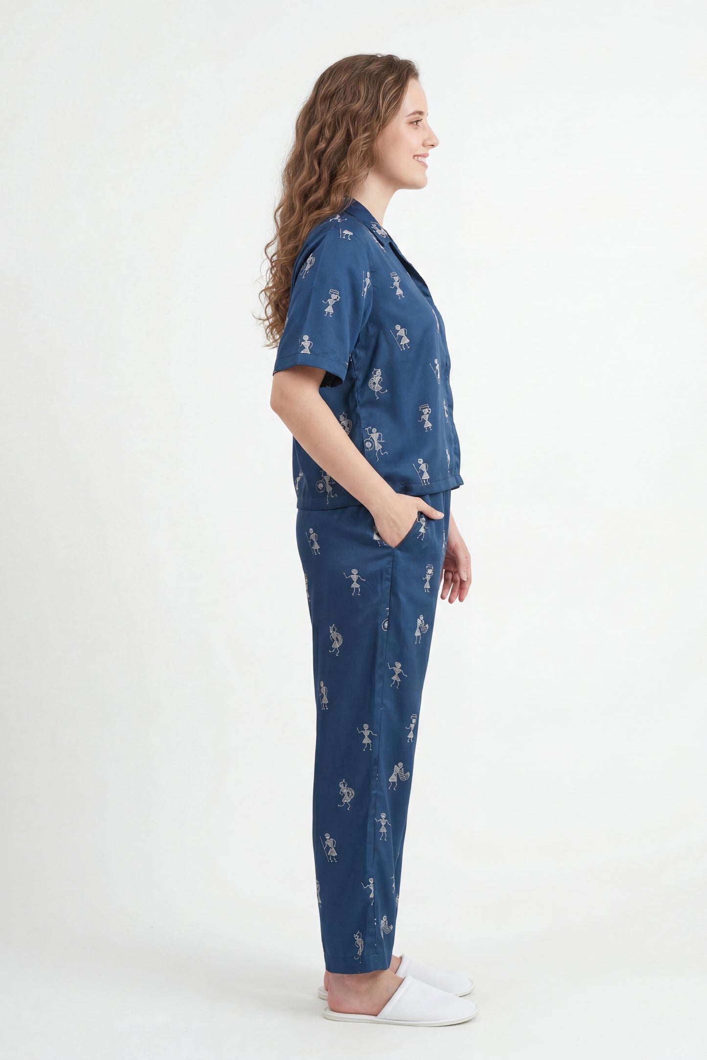 Warli Embroidered Lounge Wear Set - Meher Set by Gada Sisters, Indian Pajama Set for Women, Handmade Indian inspired Lounge wear Set