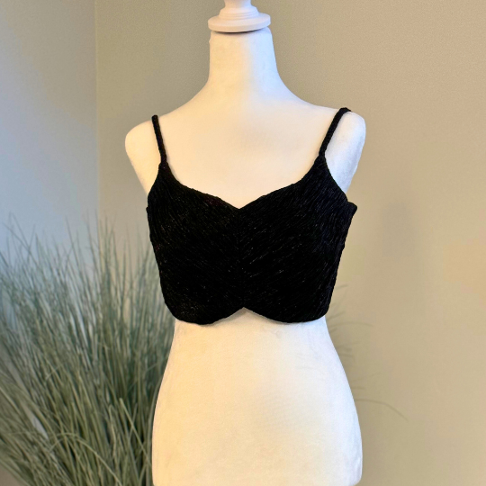 Kareena Saree Blouse - Midnight Black, Handmade Indian Crush Fabric Sleeveless Saree Blouse for Women Readymade USA, Choli Blouse for Sari