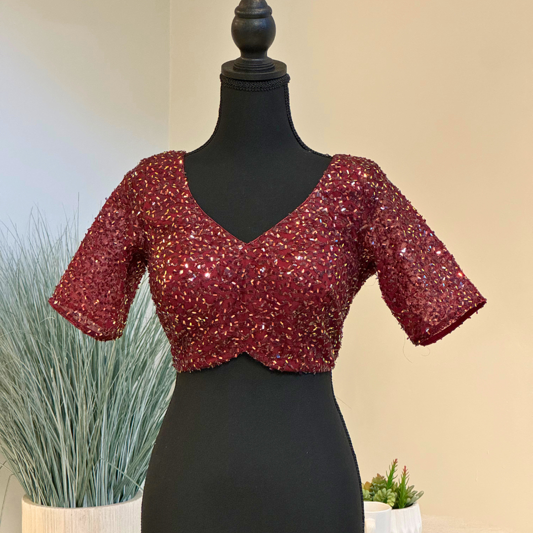 Ananya Saree Blouse - Maroon Red, Handmade Indian Half Sleeve  Saree Blouse for Women Readymade USA, Choli Blouse for Sari