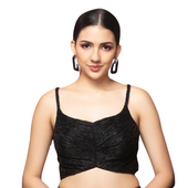 Kareena Saree Blouse - Midnight Black, Handmade Indian Crush Fabric Sleeveless Saree Blouse for Women Readymade USA, Choli Blouse for Sari