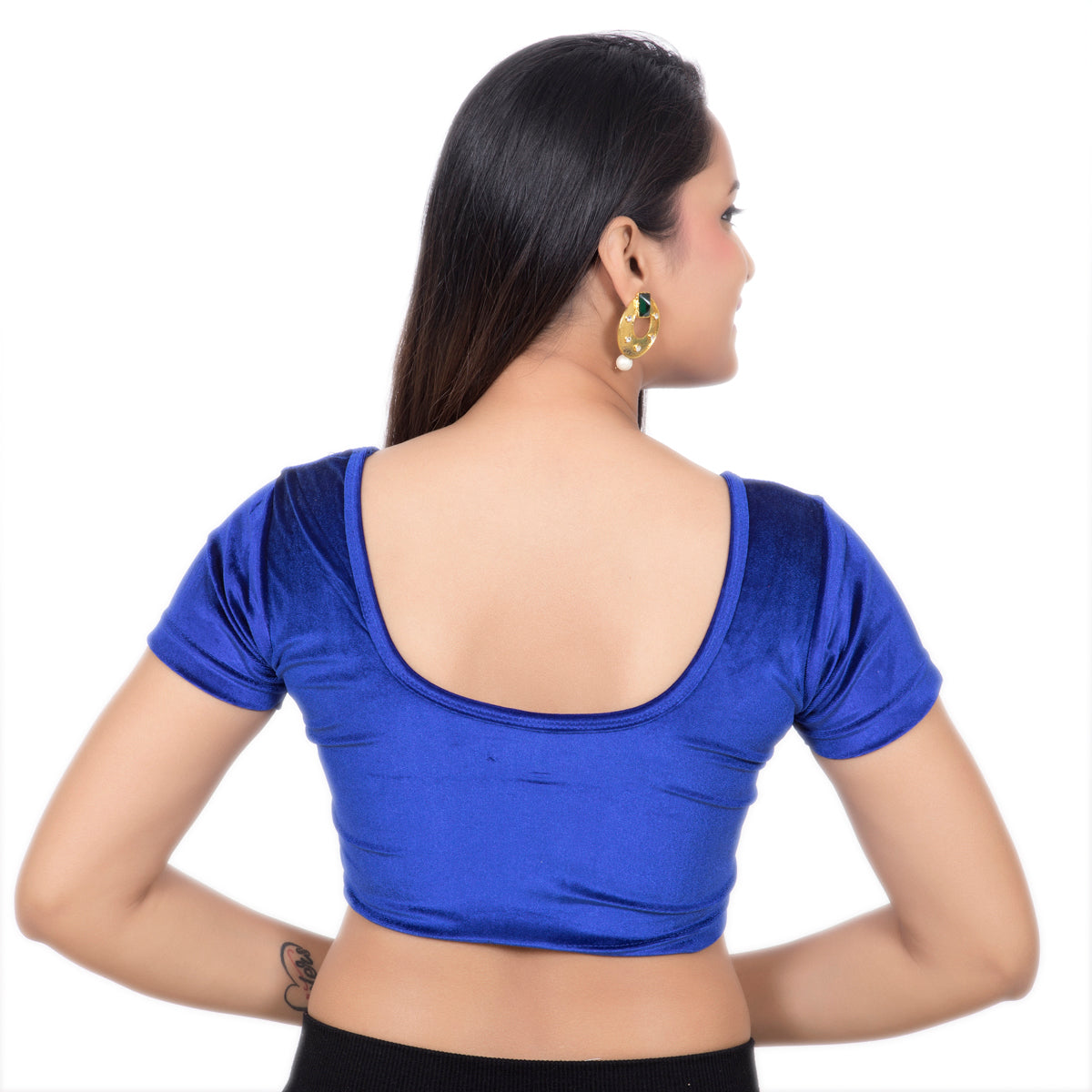 Velvet Saree Blouse - Royal Blue, Handmade Indian Velvet Short Sleeve Stretchable Saree Blouse for Women Readymade USA, Choli Blouse for Sari