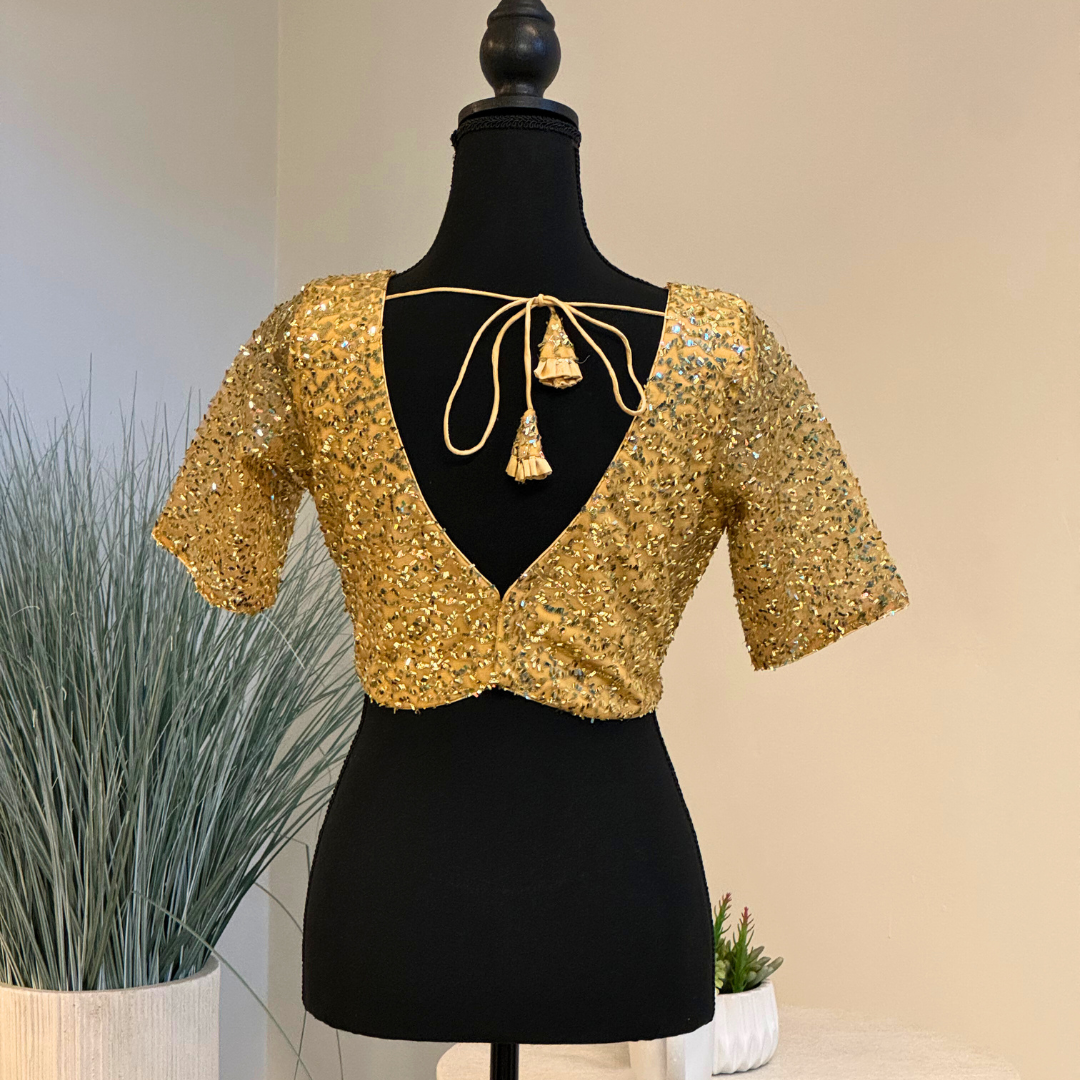 Ananya Saree Blouse - Gold, Handmade Indian Half Sleeve  Saree Blouse for Women Readymade USA, Choli Blouse for Sari