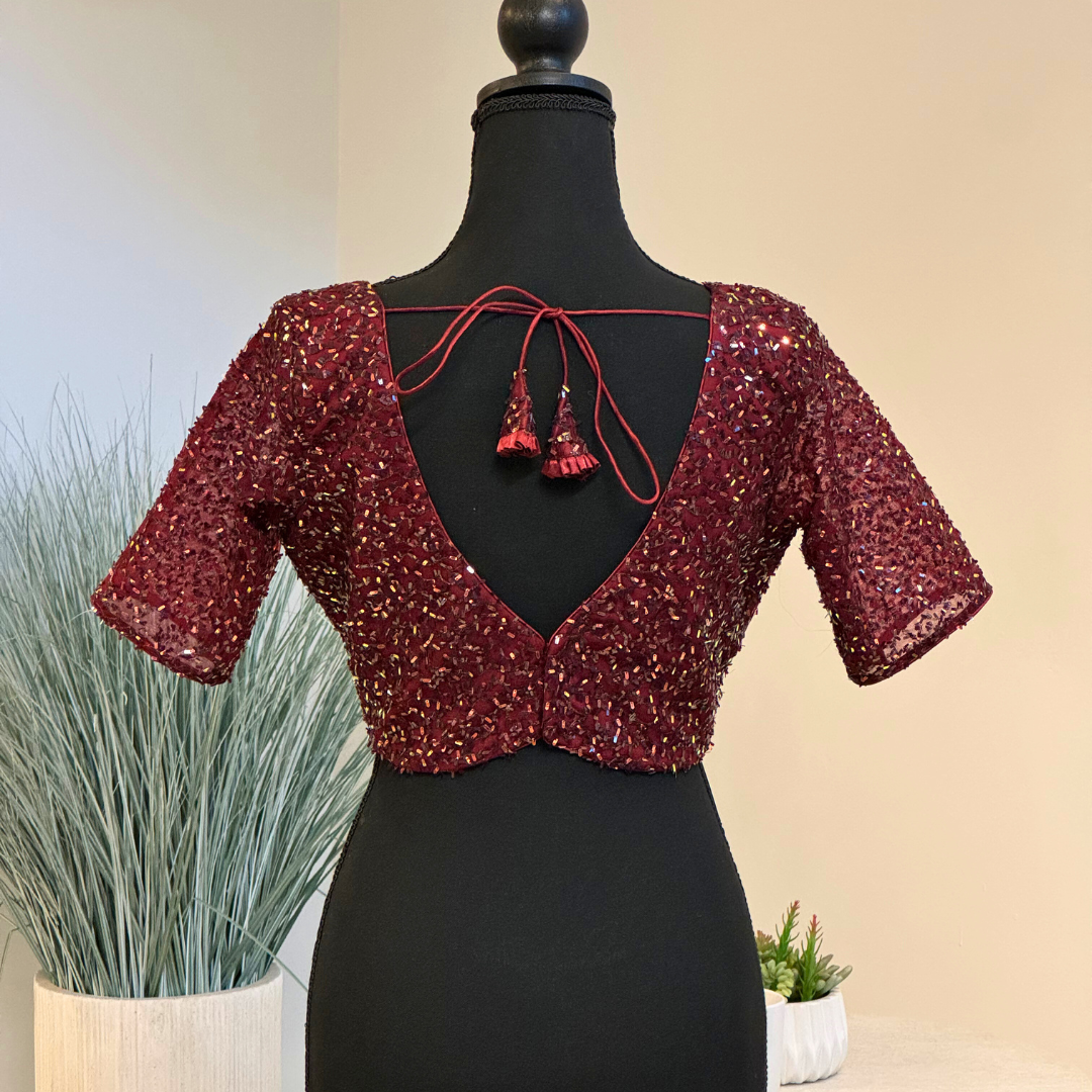 Ananya Saree Blouse - Maroon Red, Handmade Indian Half Sleeve  Saree Blouse for Women Readymade USA, Choli Blouse for Sari