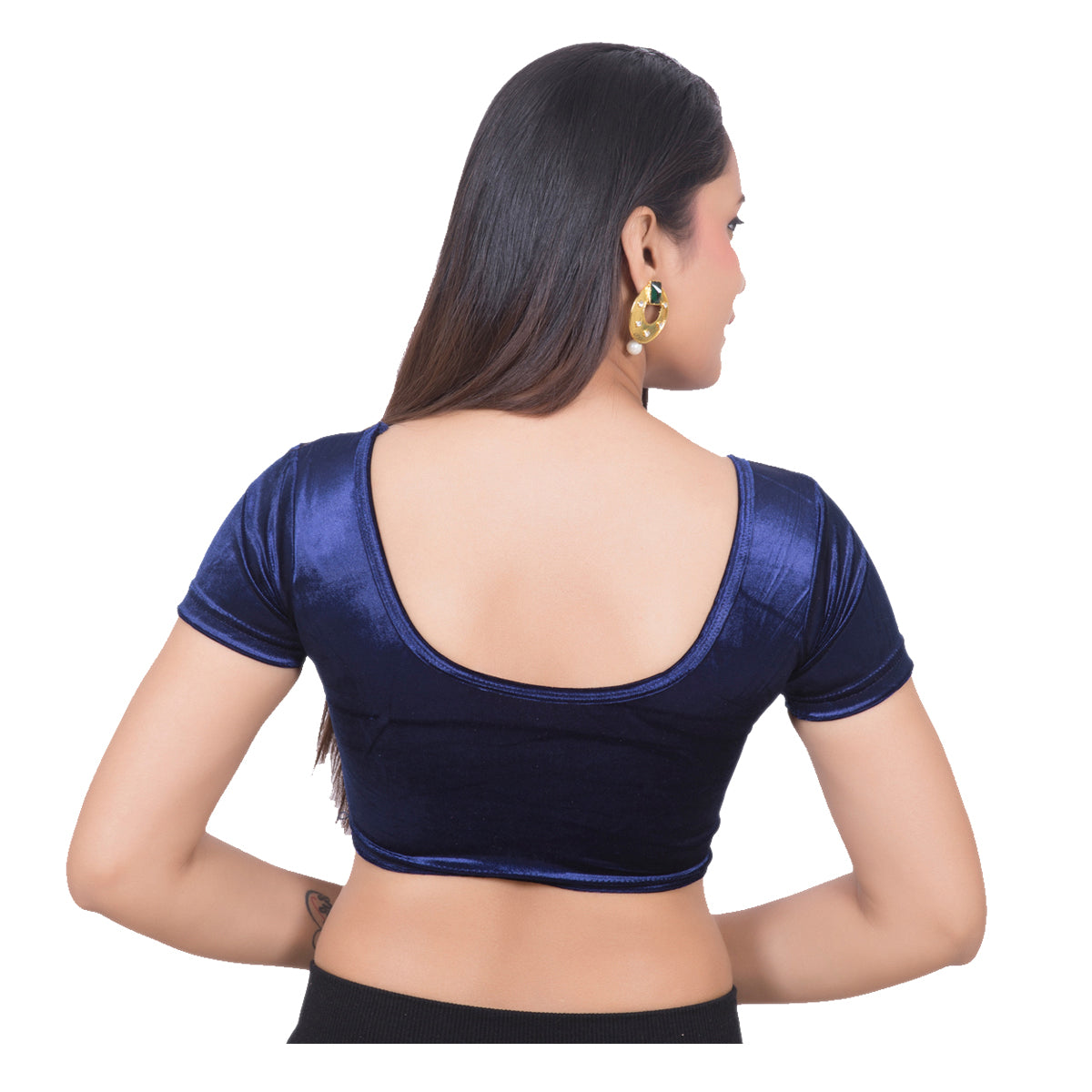 Velvet Saree Blouse - Navy Blue, Handmade Indian Velvet Short Sleeve Stretchable Saree Blouse for Women Readymade USA, Choli Blouse for Sari