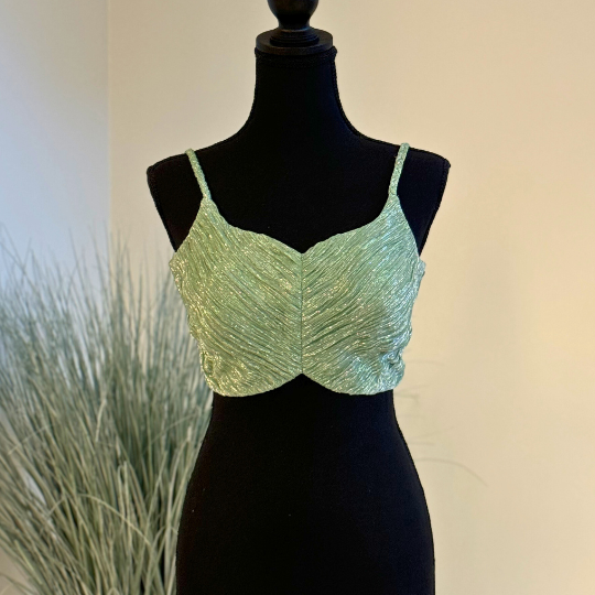 Kareena Saree Blouse - Mint Green, Handmade Indian Crush Fabric SleevelessSaree Blouse for Women Readymade USA, Choli Blouse for Sari
