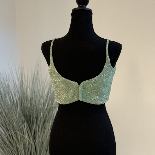Kareena Saree Blouse - Mint Green, Handmade Indian Crush Fabric SleevelessSaree Blouse for Women Readymade USA, Choli Blouse for Sari
