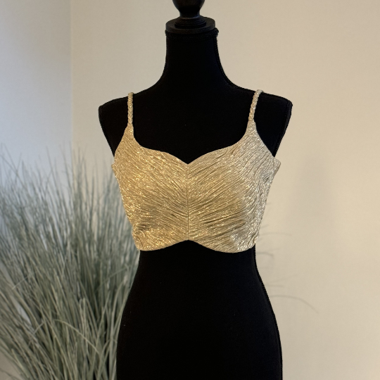 Kareena Saree Blouse - Champagne Gold, Handmade Indian Crush Fabric Saree Blouse for Women Readymade USA, Choli Blouse for Sari