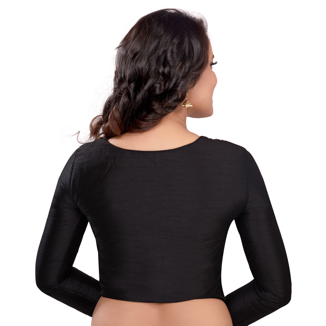 Bhavna Saree Blouse - Black, Handmade Indian Art Silk Full Sleeve Long Saree Blouse for Women Readymade USA, Long Sleeve Choli Blouse for Sari