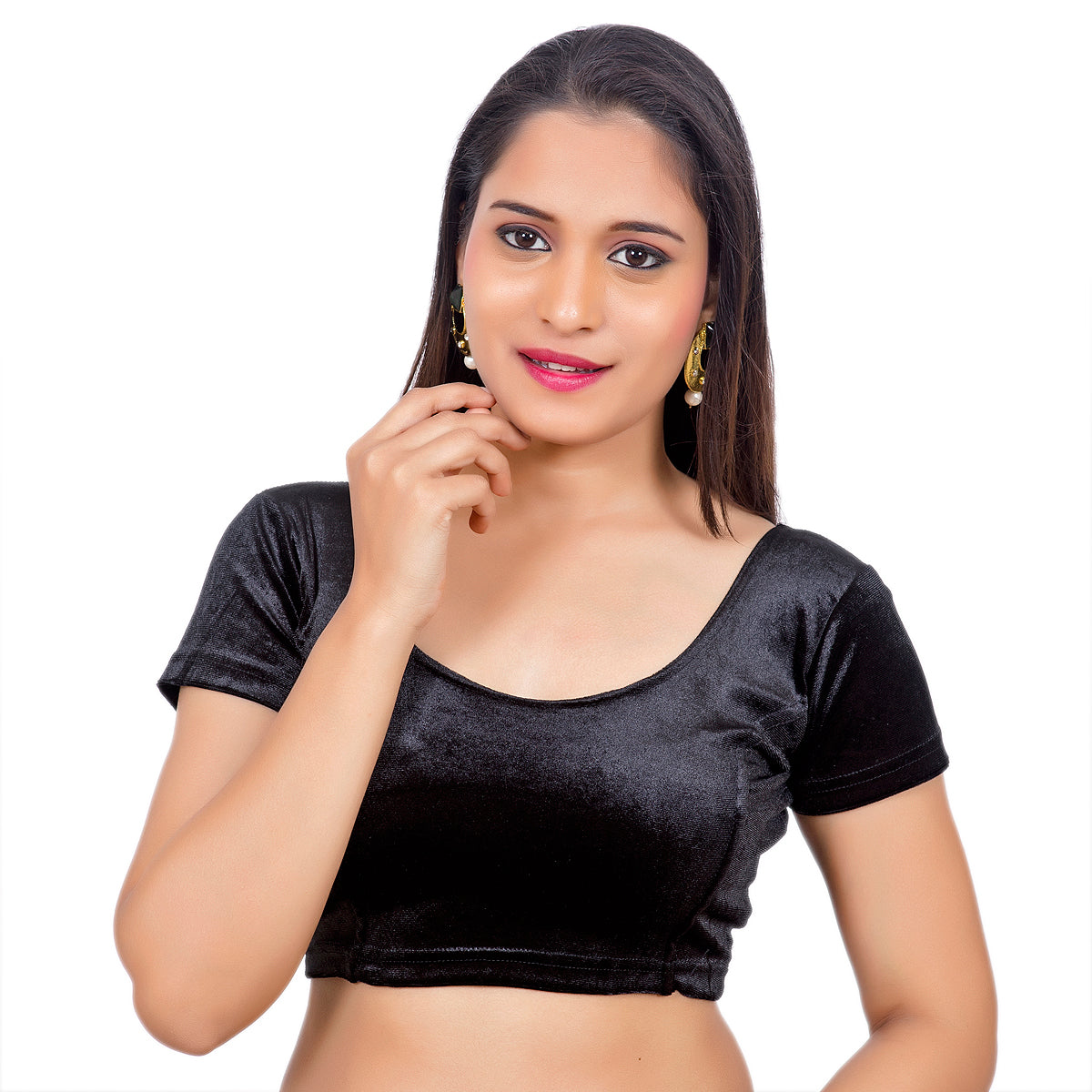 Velvet Saree Blouse - Black, Handmade Indian Velvet Short Sleeve Stretchable Saree Blouse for Women Readymade USA, Choli Blouse for Sari