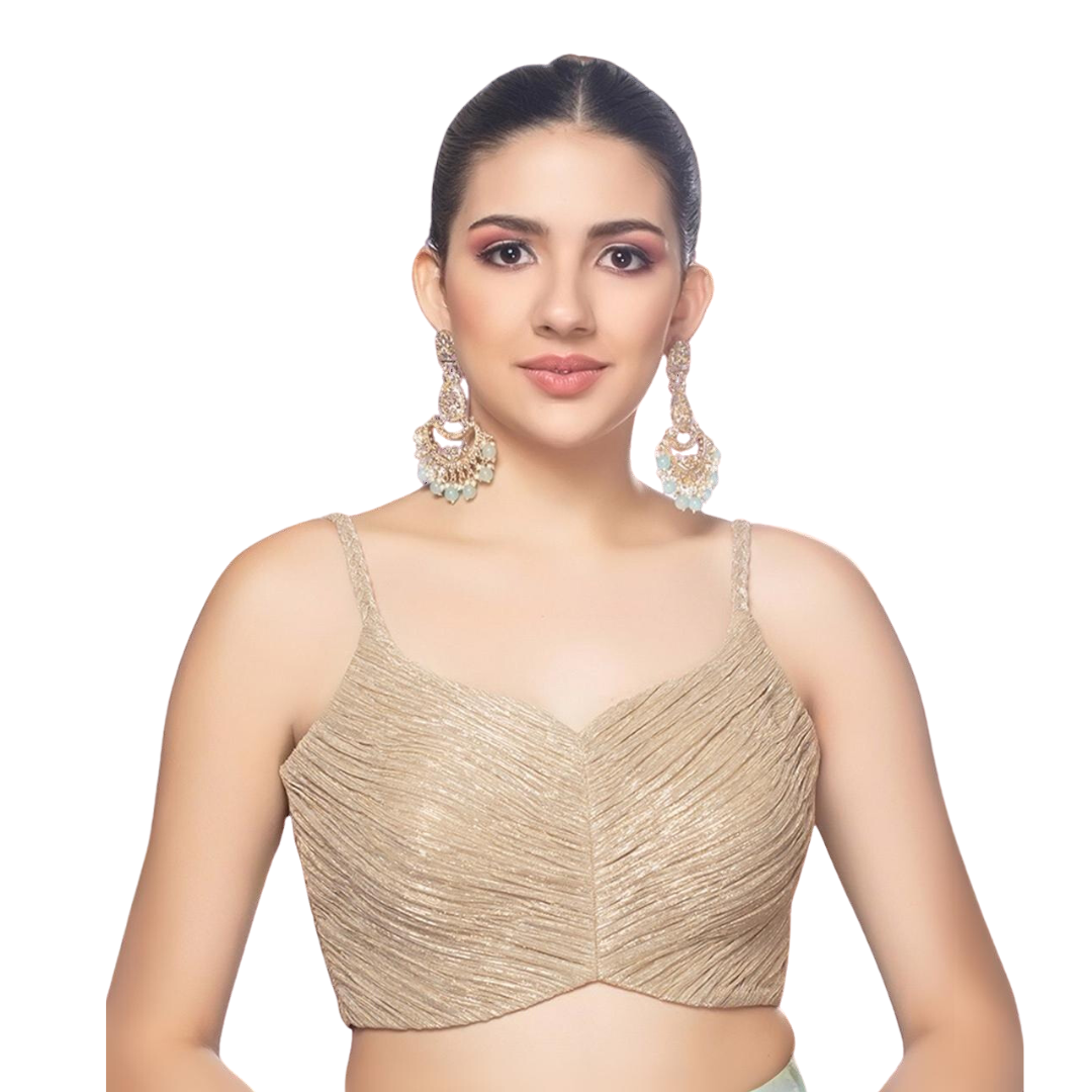 Kareena Saree Blouse - Champagne Gold, Handmade Indian Crush Fabric Saree Blouse for Women Readymade USA, Choli Blouse for Sari
