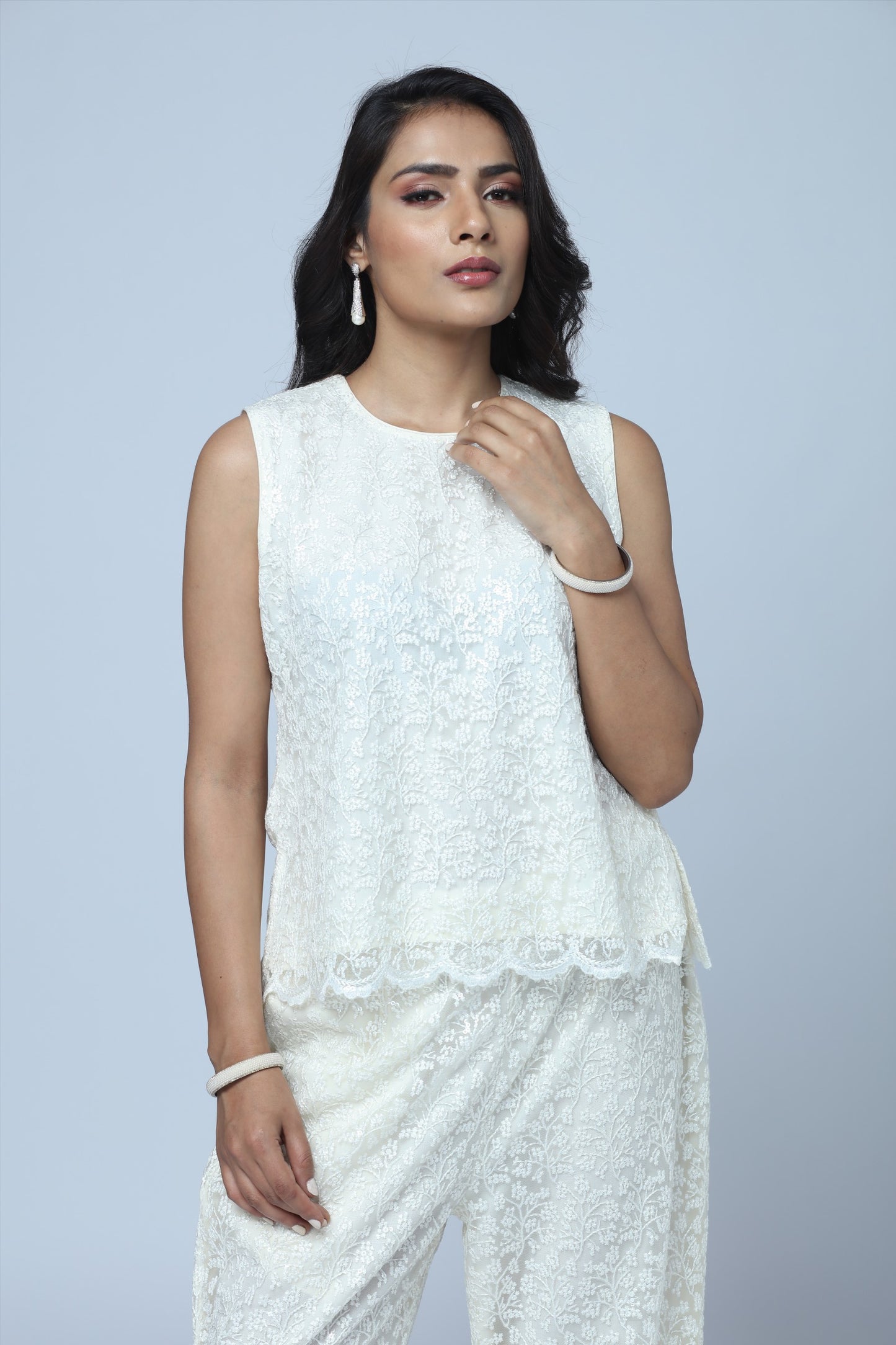 Ivory Lace Lounge Set – 2-Piece Relaxed Top & Wide-Leg Pants