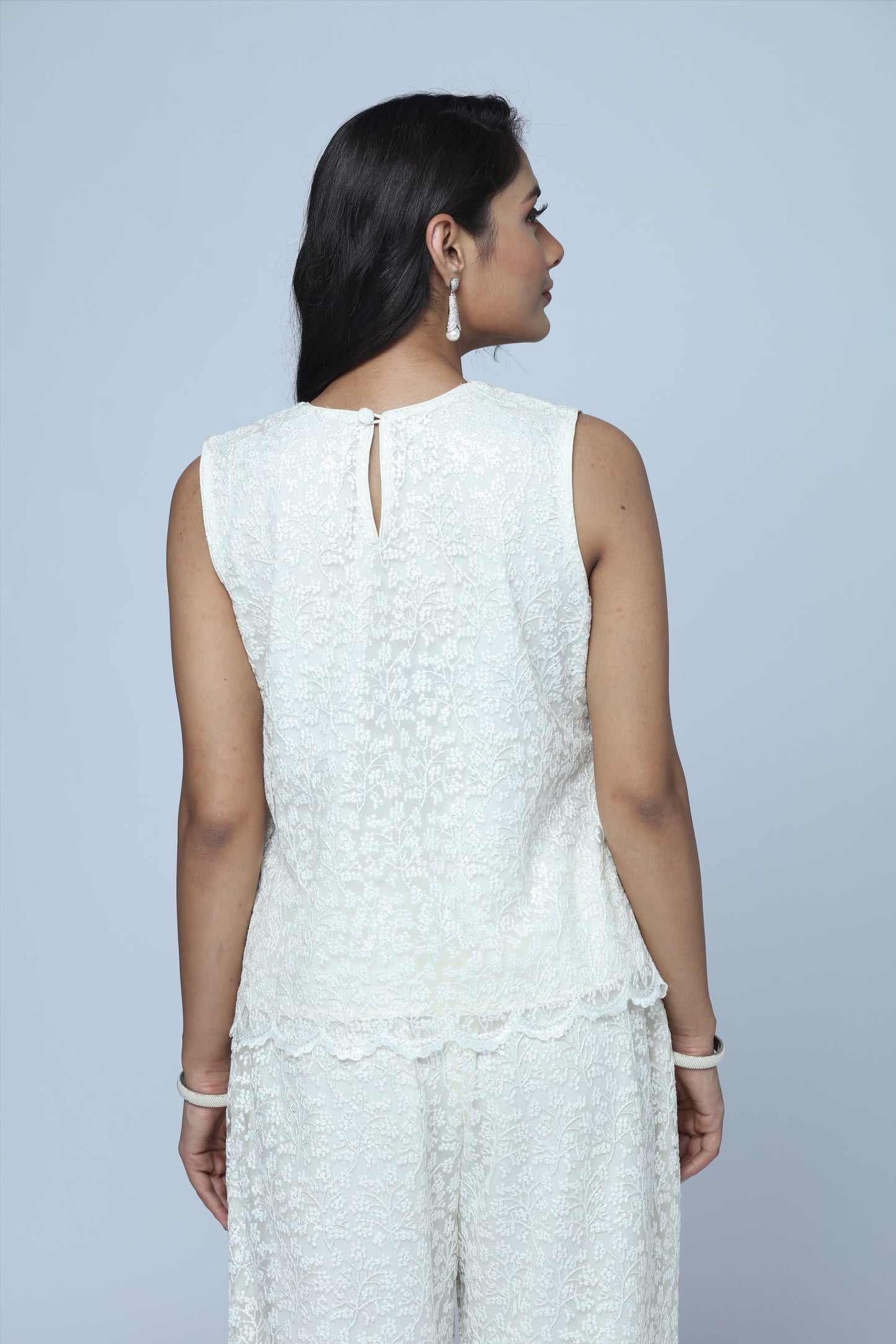 Ivory Lace Lounge Set – 2-Piece Relaxed Top & Wide-Leg Pants