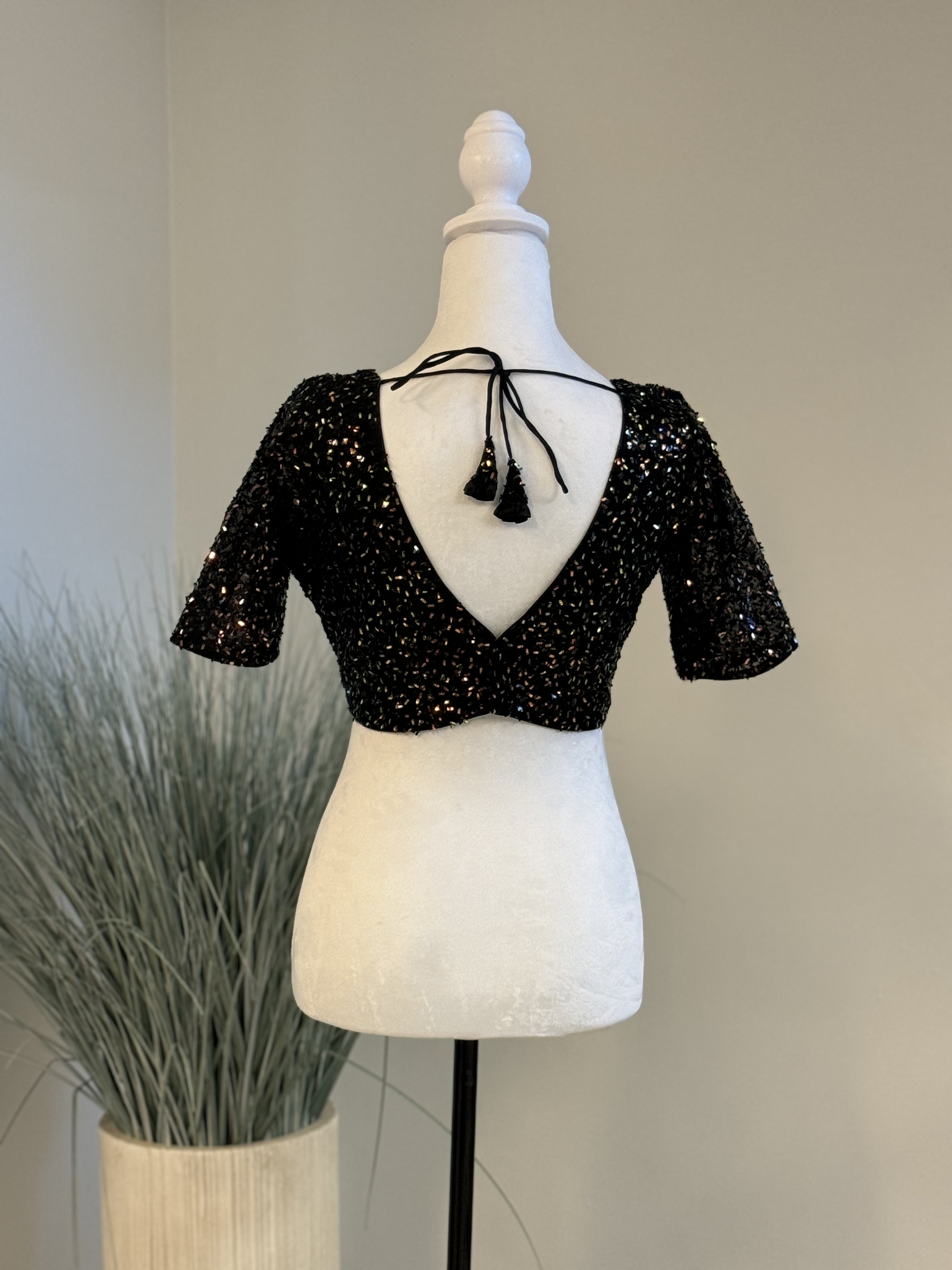 Ananya Saree Blouse - Midnight Black, Handmade Indian Half Sleeve  Saree Blouse for Women Readymade USA, Choli Blouse for Sari