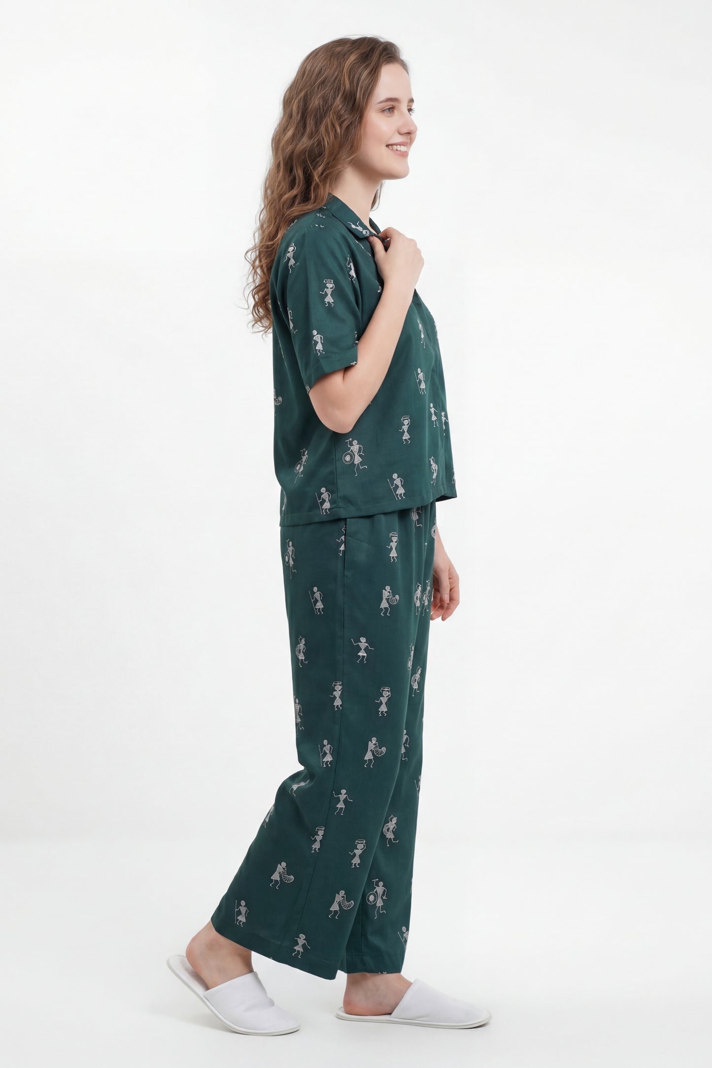Warli Embroidered Lounge Wear Set - Meher Set by Gada Sisters, Indian Pajama Set for Women, Handmade Indian inspired Lounge wear Set