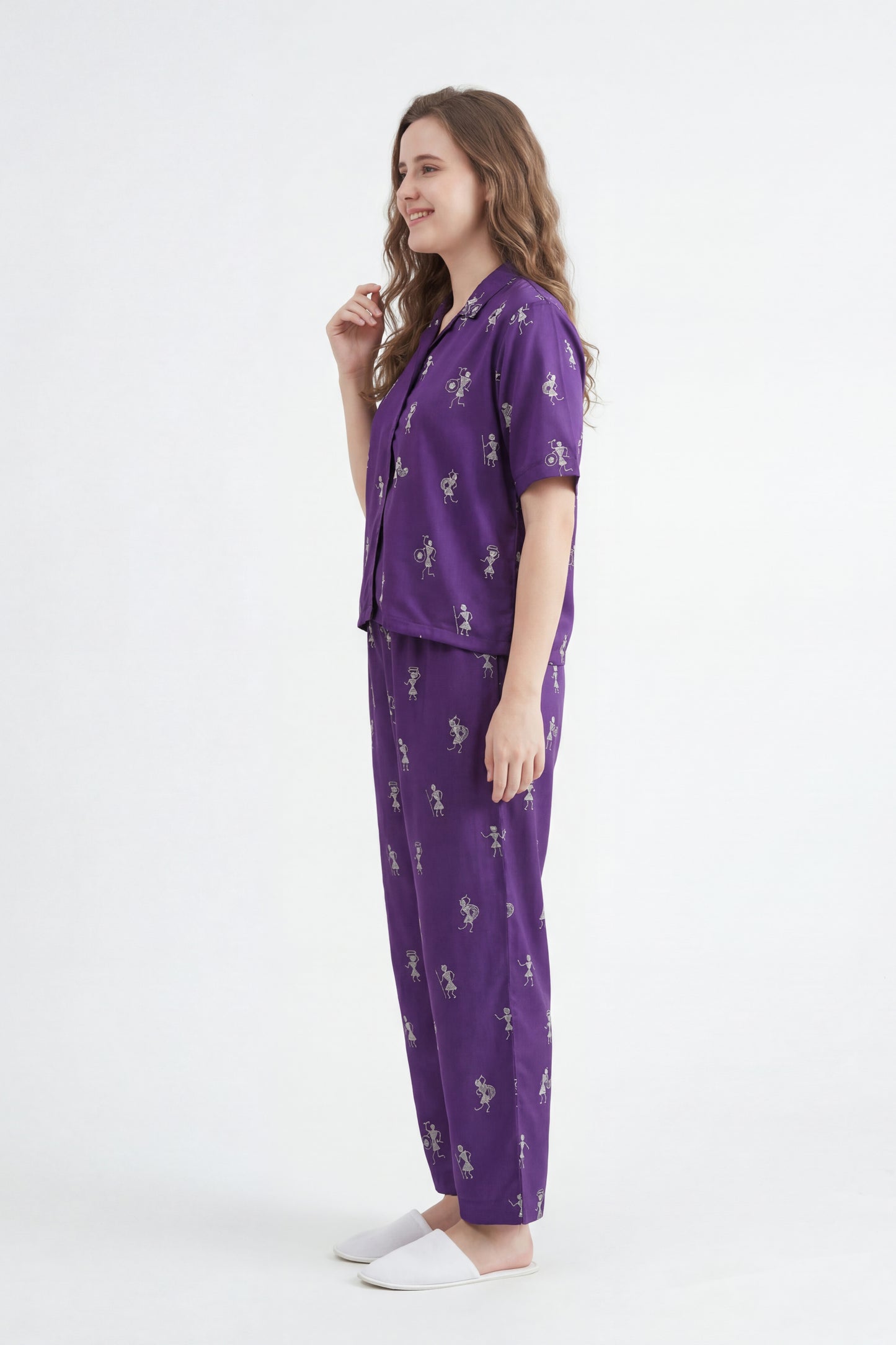 Warli Embroidered Lounge Wear Set - Meher Set by Gada Sisters, Indian Pajama Set for Women, Handmade Indian inspired Lounge wear Set