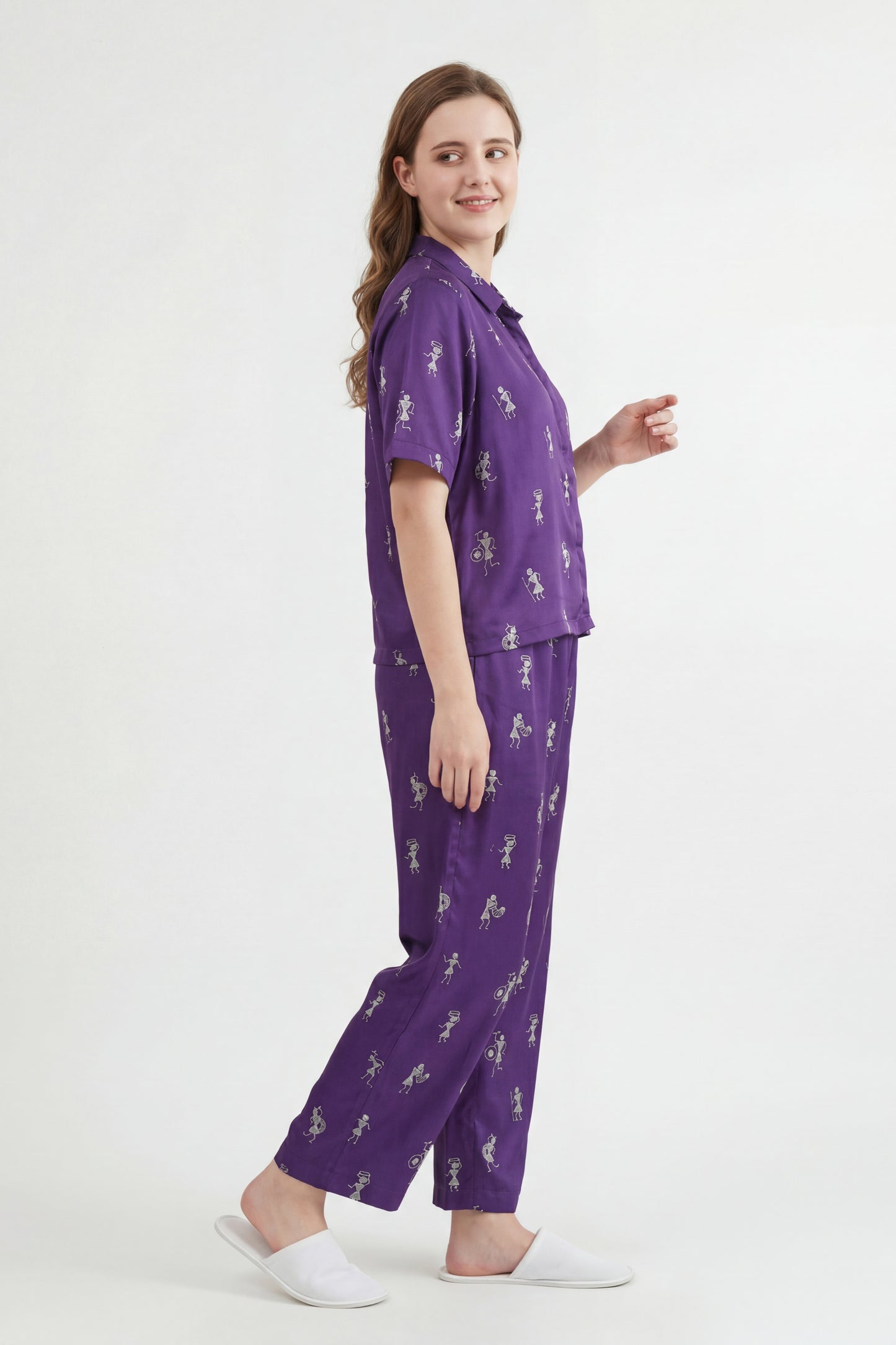 Warli Embroidered Lounge Wear Set - Meher Set by Gada Sisters, Indian Pajama Set for Women, Handmade Indian inspired Lounge wear Set