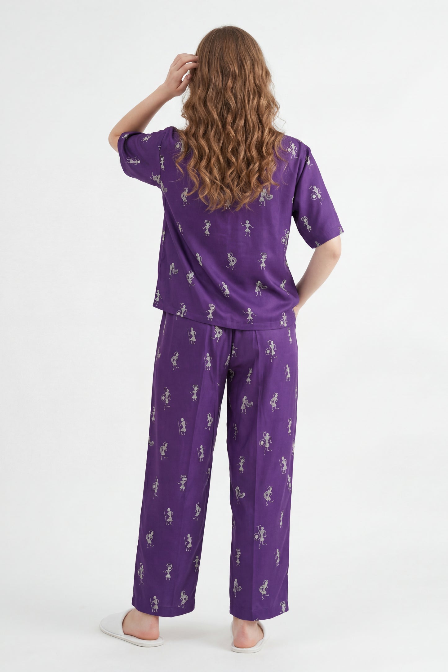 Warli Embroidered Lounge Wear Set - Meher Set by Gada Sisters, Indian Pajama Set for Women, Handmade Indian inspired Lounge wear Set