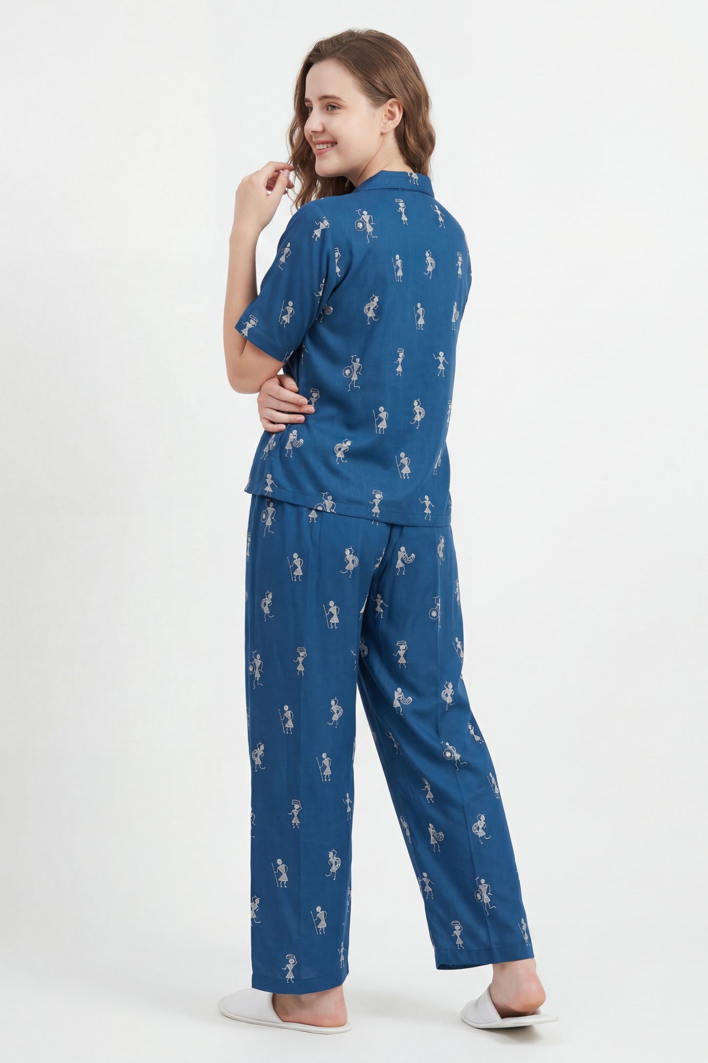 Warli Embroidered Lounge Wear Set - Meher Set by Gada Sisters, Indian Pajama Set for Women, Handmade Indian inspired Lounge wear Set