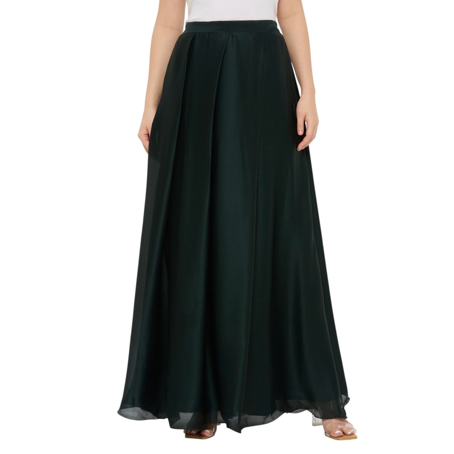 Bottle Green Satin Skirt with Pocket, Full Length Lehenga Skirt for Women, Festive Desi Outfit, Modern Indian Clothing Readymade USA