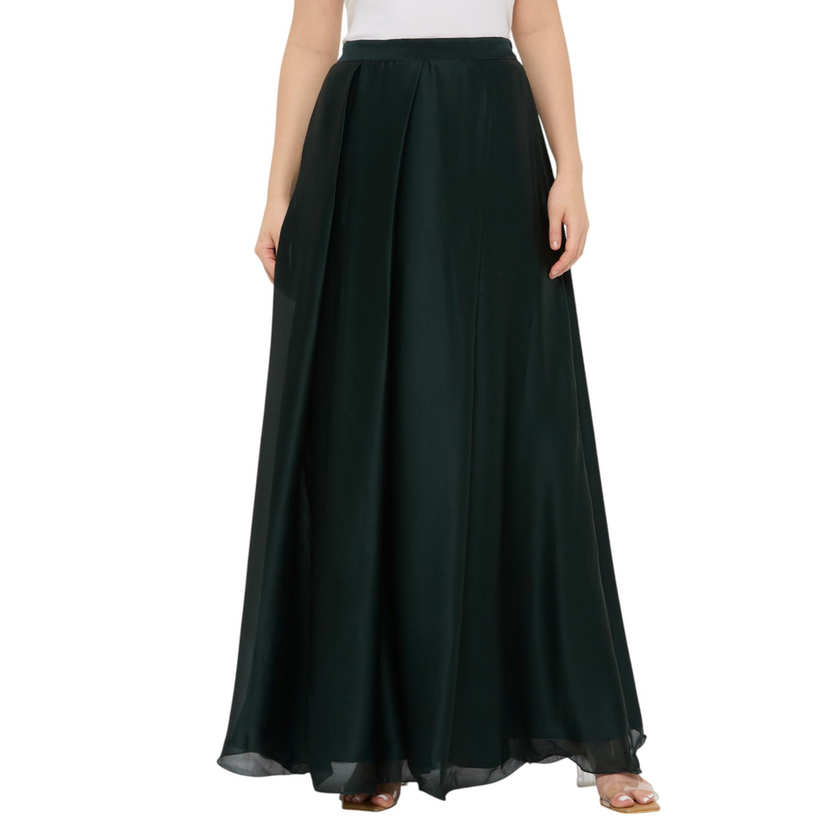 Bottle Green Satin Skirt with Pocket, Full Length Lehenga Skirt for Women, Festive Desi Outfit, Modern Indian Clothing Readymade USA