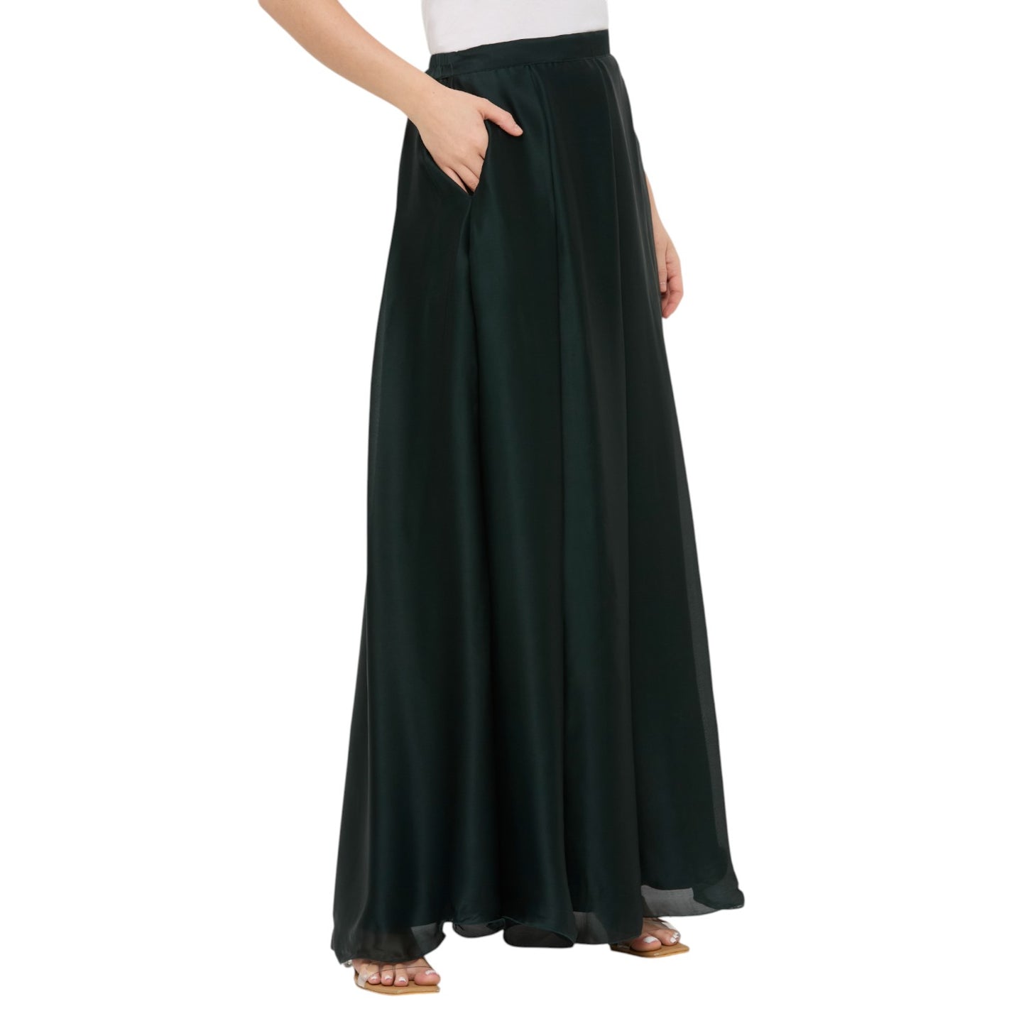 Bottle Green Satin Skirt with Pocket, Full Length Lehenga Skirt for Women, Festive Desi Outfit, Modern Indian Clothing Readymade USA